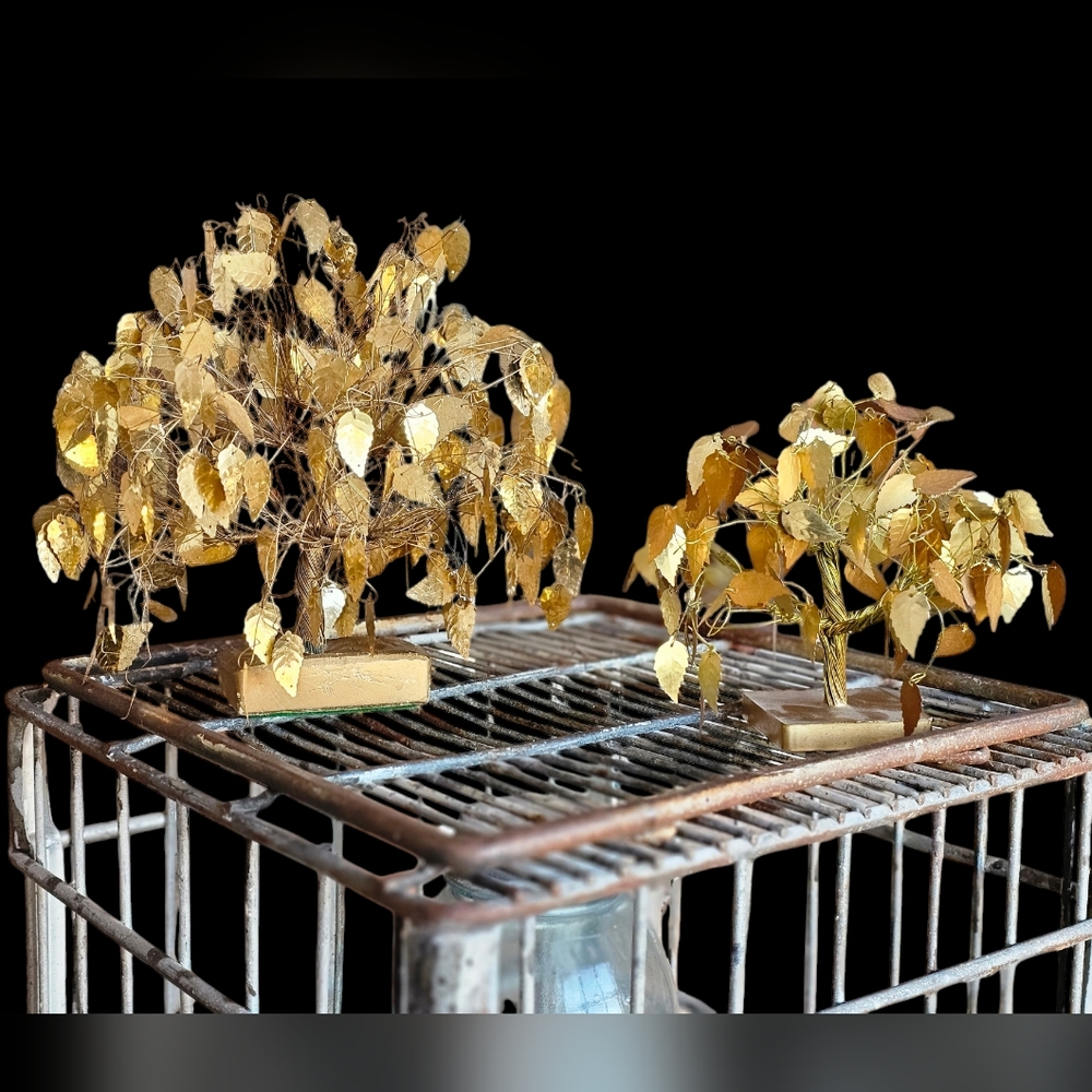 2 - Vintage Gold Metal Leaf Tree "Fantasy Tree" Decor
